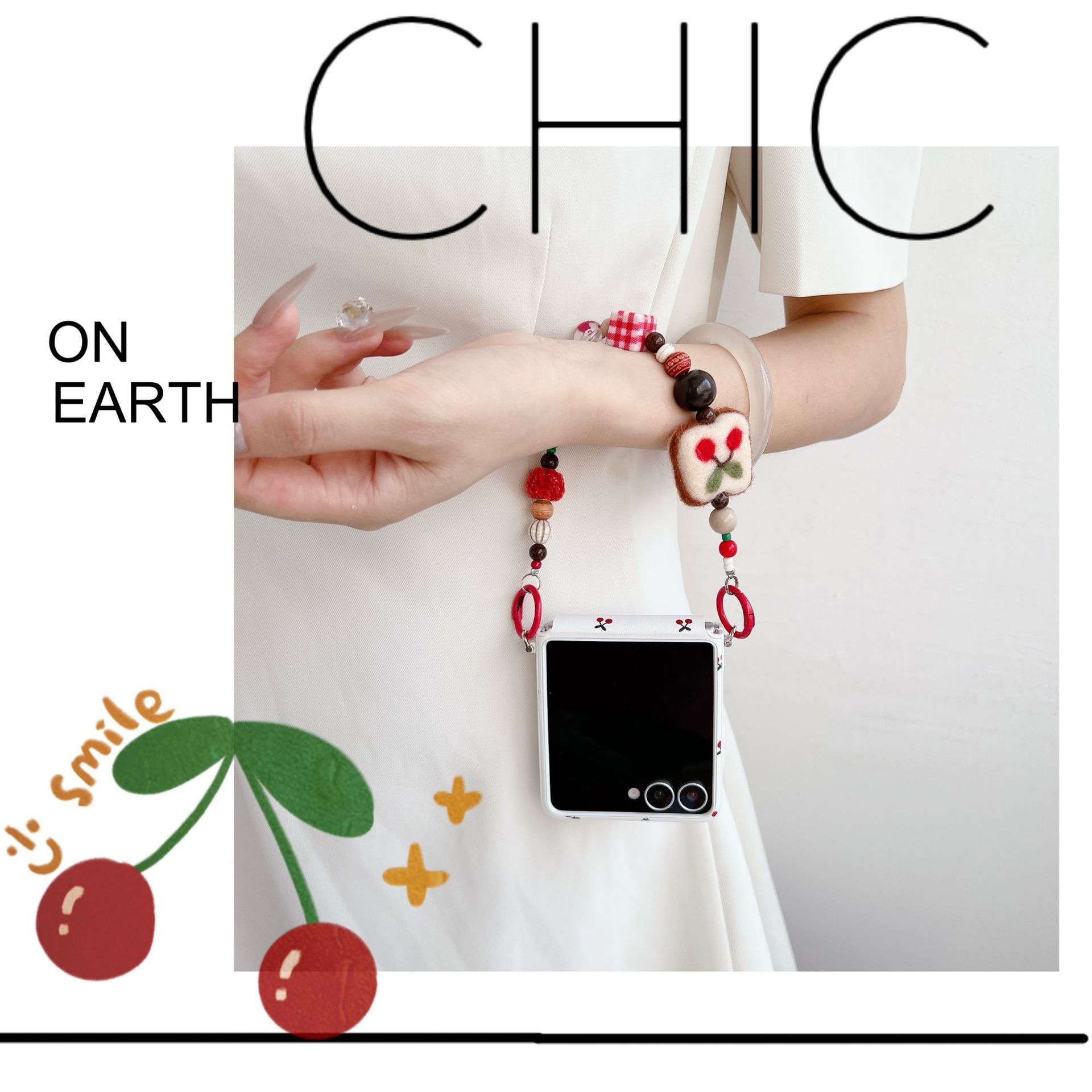 White Background Korean Style Cherry Phone Case for Samsung Z Flip 7/5/6/4 Foldable Protective Shell Compatible with Oppo and Huawei – Image 3